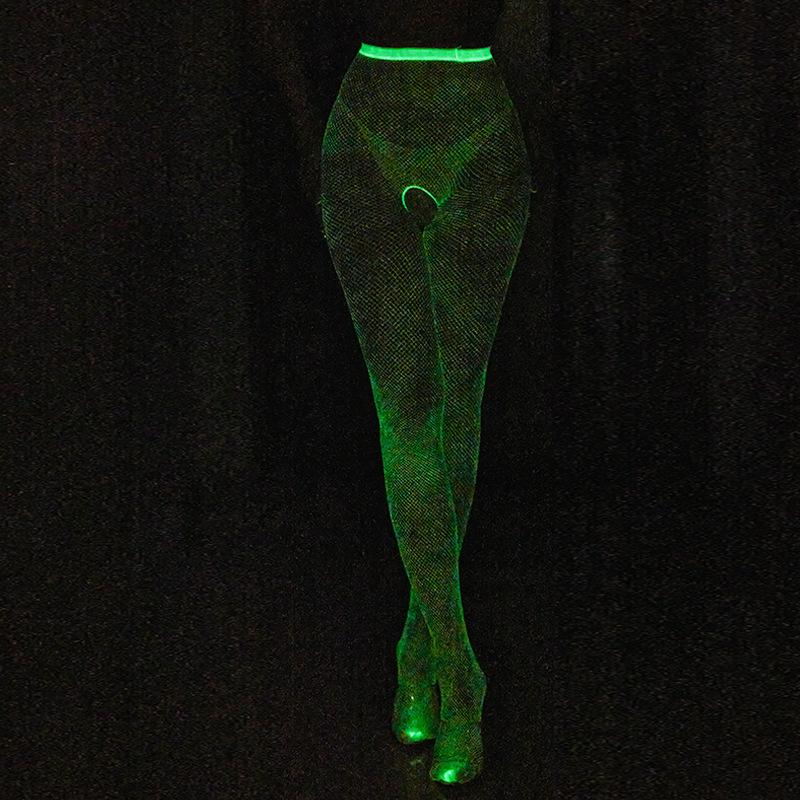 Luminous Net Socks, Sexy Luminous Romper, Fishing Net Socks, Thin White Stockings, Open-File Hollow Fluorescent Luminous Stockings