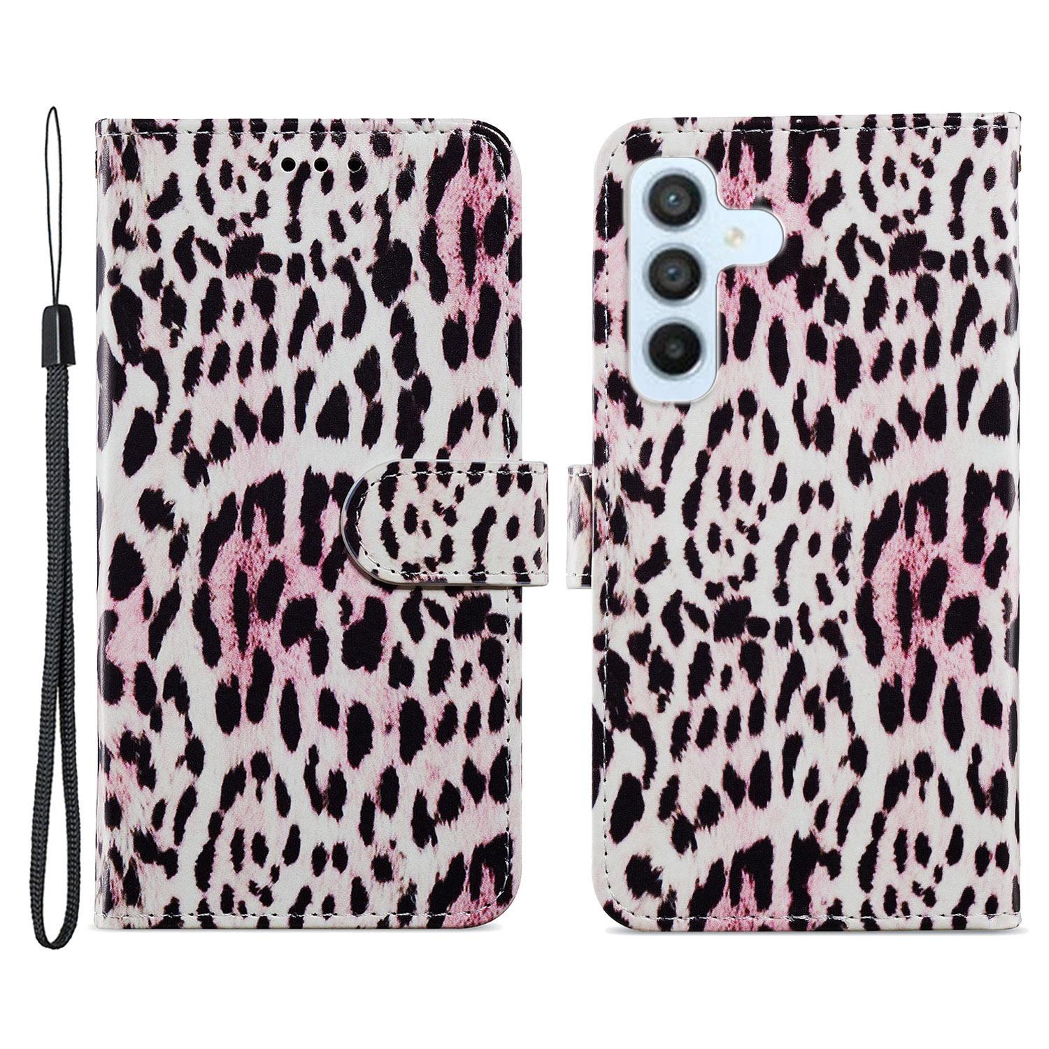 

For Samsung Galaxy A54 5G PU Leather Flip Cover Wallet Stand Pattern Printing Phone Holder Cover with Strap Leopard