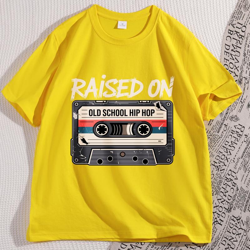 Raised On Old School Hip Hop T Shirt Retro Cassette Tape Tshirt Casual Cotton Short Sleeve Round Neck Tshirt Unisex Clothes