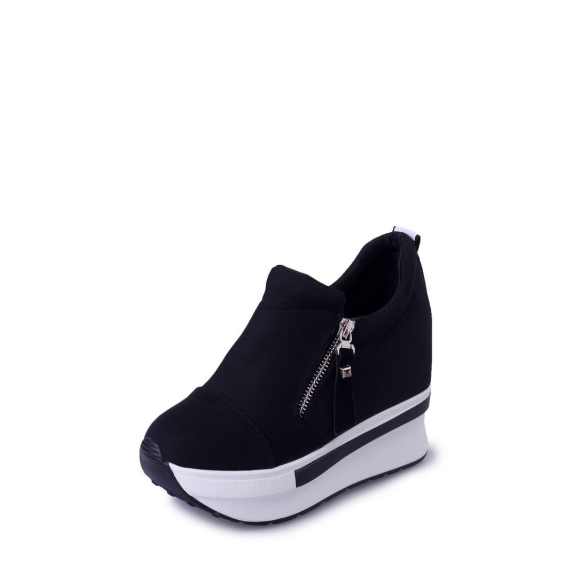 

Парусиновые туфли, женские туфли, увеличивающие рост изнутри, женские музыкальные туфли, весенние повседневные женские туфли, боковая молния, женская обувь с губчатой подошвой 40 чёрный