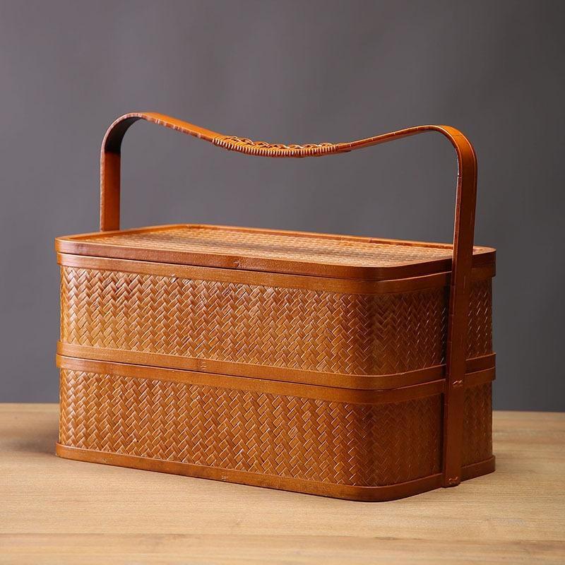 Handmade Bamboo Woven Rectangular Food Box