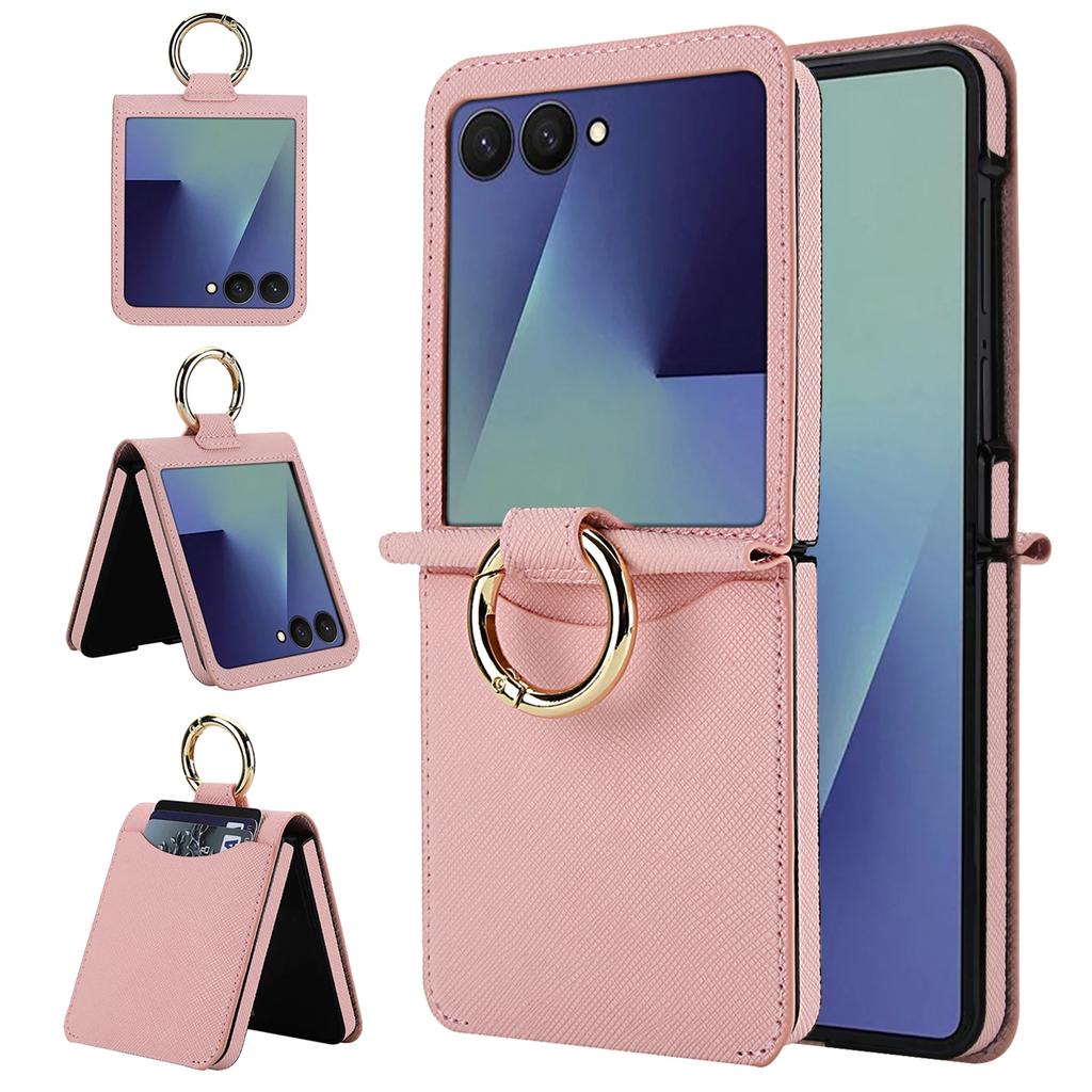 Simple Fashion Leather Wallet Card Slot Phone Case For Samsung Galaxy Z Flip 7 FE 6 5 4 with Ring Holder Grip Shockproof Cover