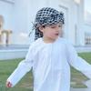 Soft Polyester Checkered Shemagh Scarf With Fringe Trim For Kids Various Outfit Arabic Shoulder Wrap For Boy Daily Wear