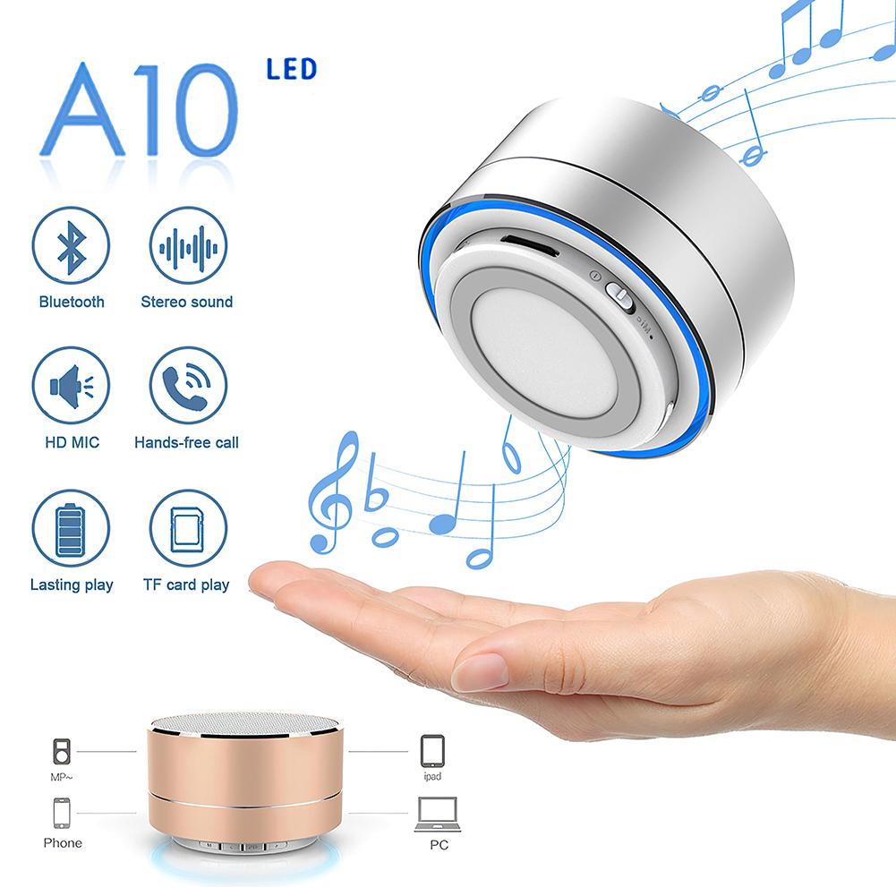 Smart A10 Wireless Speaker with Aluminum Alloy, Colorful LED Light, Hands-Free Subwoofer, and TF Support