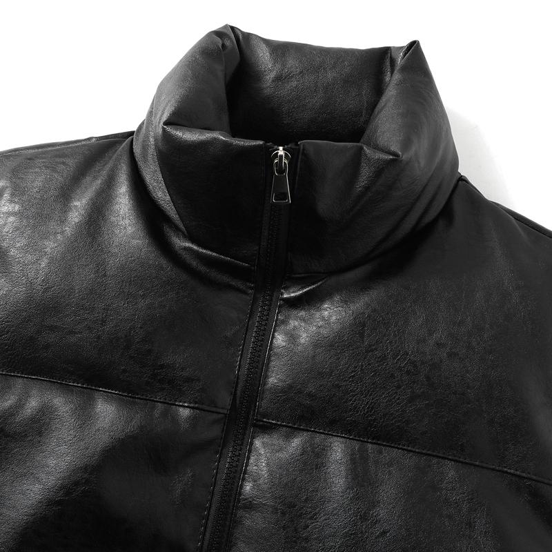 Fashion Winter Men's Sleeveless Jackets Plus Size Thick Waterproof Black Faux Leather Outerwears Man Warm Vest