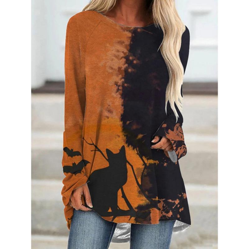 Women'S Long Sleeve T-Shirt Street Fashion Clothing Animal Print Top Round Neck Casual T-Shirt Loose Women'S Elegant T-Shirt