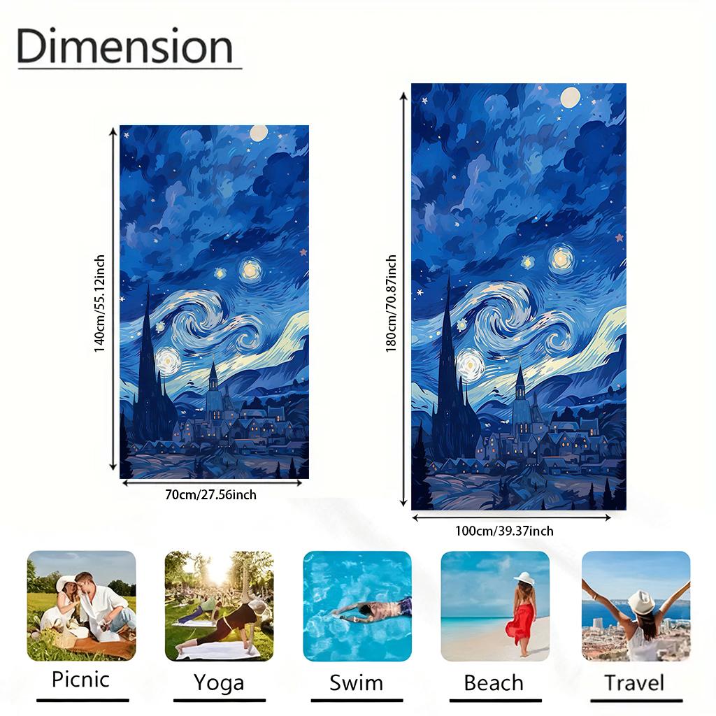 Castle Starry Night Beach Towel For Van Gogh'S Art Quick-Drying Super Towel For Beach Pool Sport Yoga Gym Home Towel Sand Free