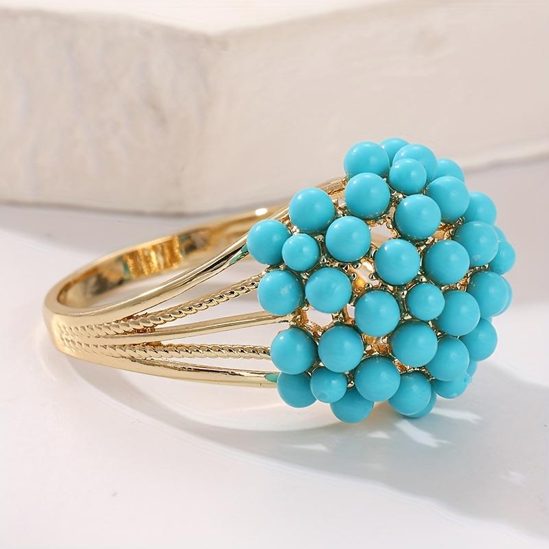 Wunderschöner Ring mit Imitationstürkis in Goldfarbe für Damen, elegantes Vintage-Schmuckzubehör für Hochzeiten und Bankette, Geschenke