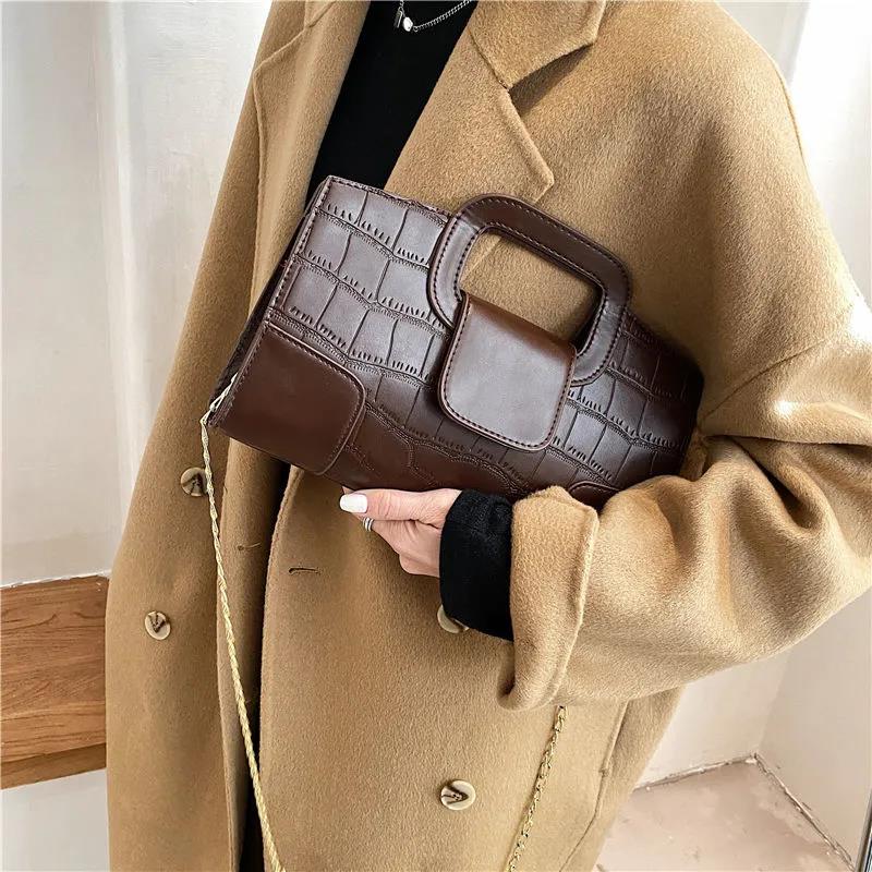Women's Vintage Single Shoulder Bag Solid Color Casual Chain HandBag Versatile Messenger Bag Portable Square Bag