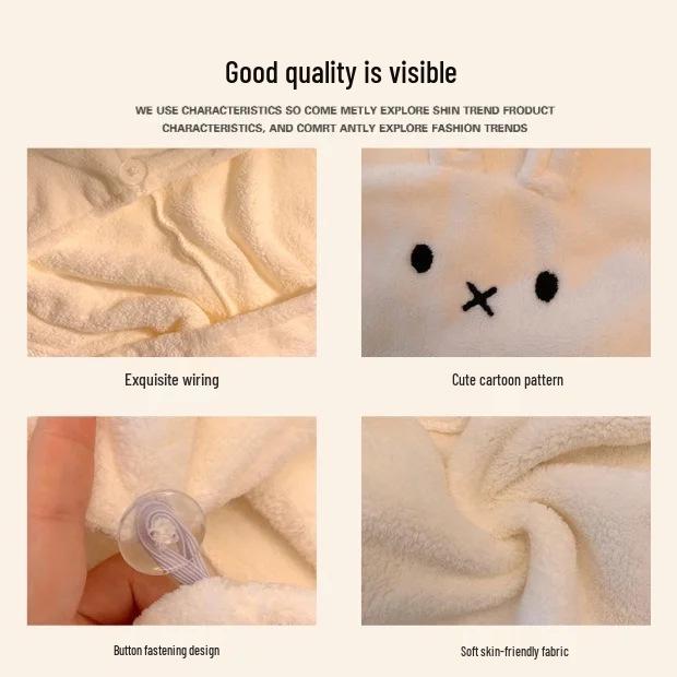 Miffy Rabbit Cartoon Coral Fleece Hair Towel - Women's Super Absorbent, Quick-Dry, Lint-Free Cap