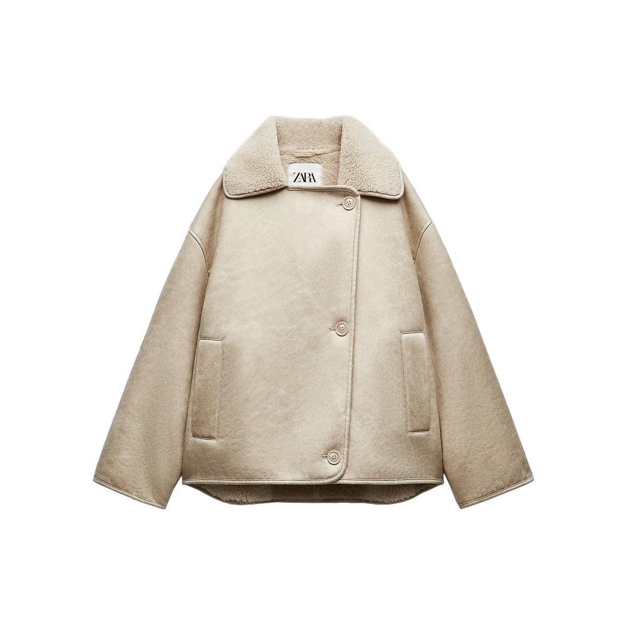 

Zara Solid Color Lapel Long Sleeve Casual Straight Loose Jacket Women jackets Beige 3548043-710 M