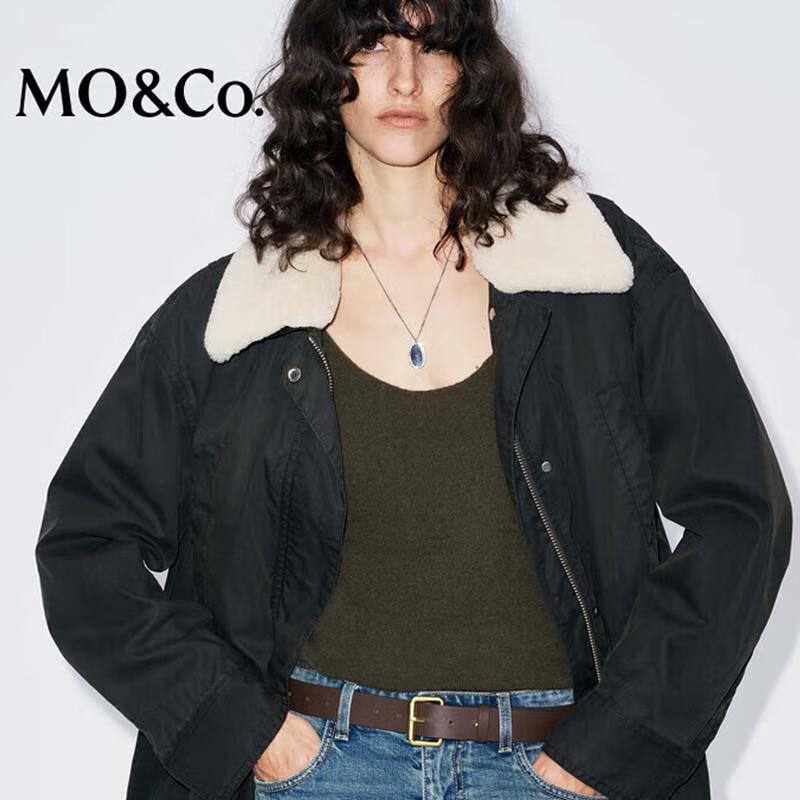 

MO&Co. Women s Thin Cotton Lined Detachable Fur Collar Jacket M