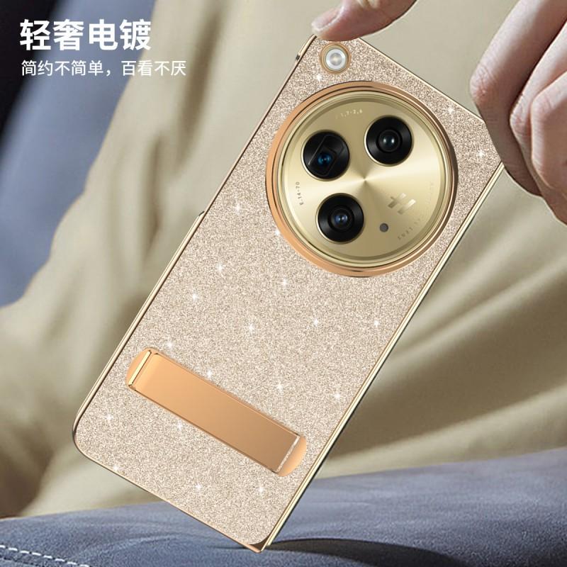 Custodia per Telefono Pieghevole OnePlus Open con Protezione Schermo Integrata Scintillante Galvanizzata Pelle Vegana Copertura Completa Antiurto