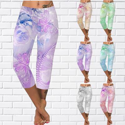 Pantaloni Estate Farfalla Gialla Leggings Corti Pantaloni Attillati Corti Leggins Taglie Forti Pantaloni da Donna con Fiori di Perle Pantaloni Corti