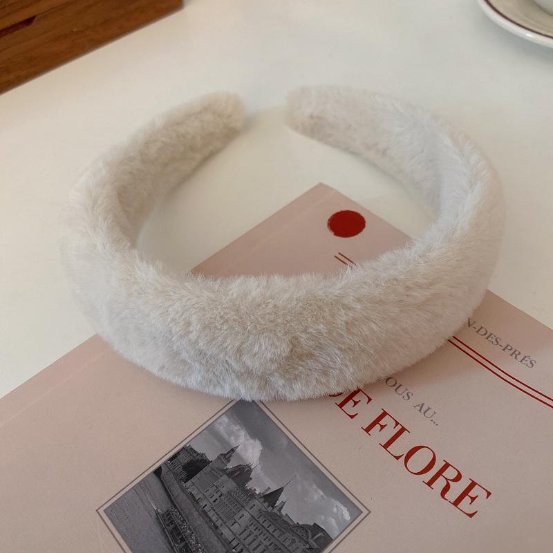 Winter Women Plush Hairbands Wide Side Faux Fur Sponge Hair Accessories Solid Color Headbands Fashion Hair Hoop