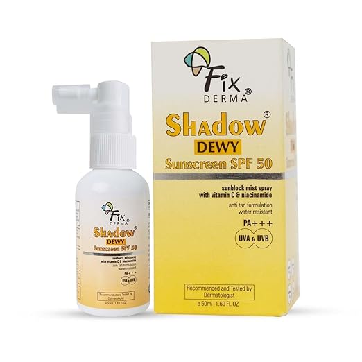 FIXDERMA Shadow Dewy Sunscreen Spf 50 Spray Pa+++, Prevents Tanning, Vitamin C Sunscreen And Niacinamide Sunscreen, Uva & Uvb Protection - 50Ml 50 ML