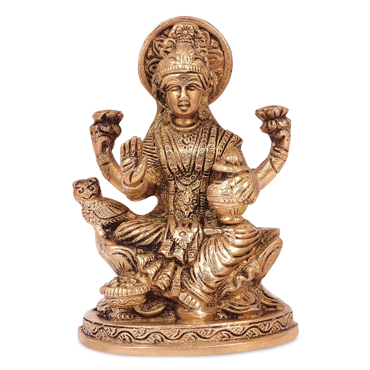 

Goddess Lakshmi Sitting Statue In Blessing Postures, Laxmi Idol, Brass, Gold