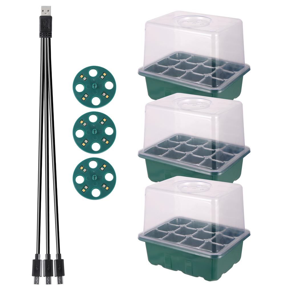 Higher Cover Nursery Tray Box with Growing Light 6/12 Cell LED Full Spectrum Seedling Succulent Flower Planting Germination Pot