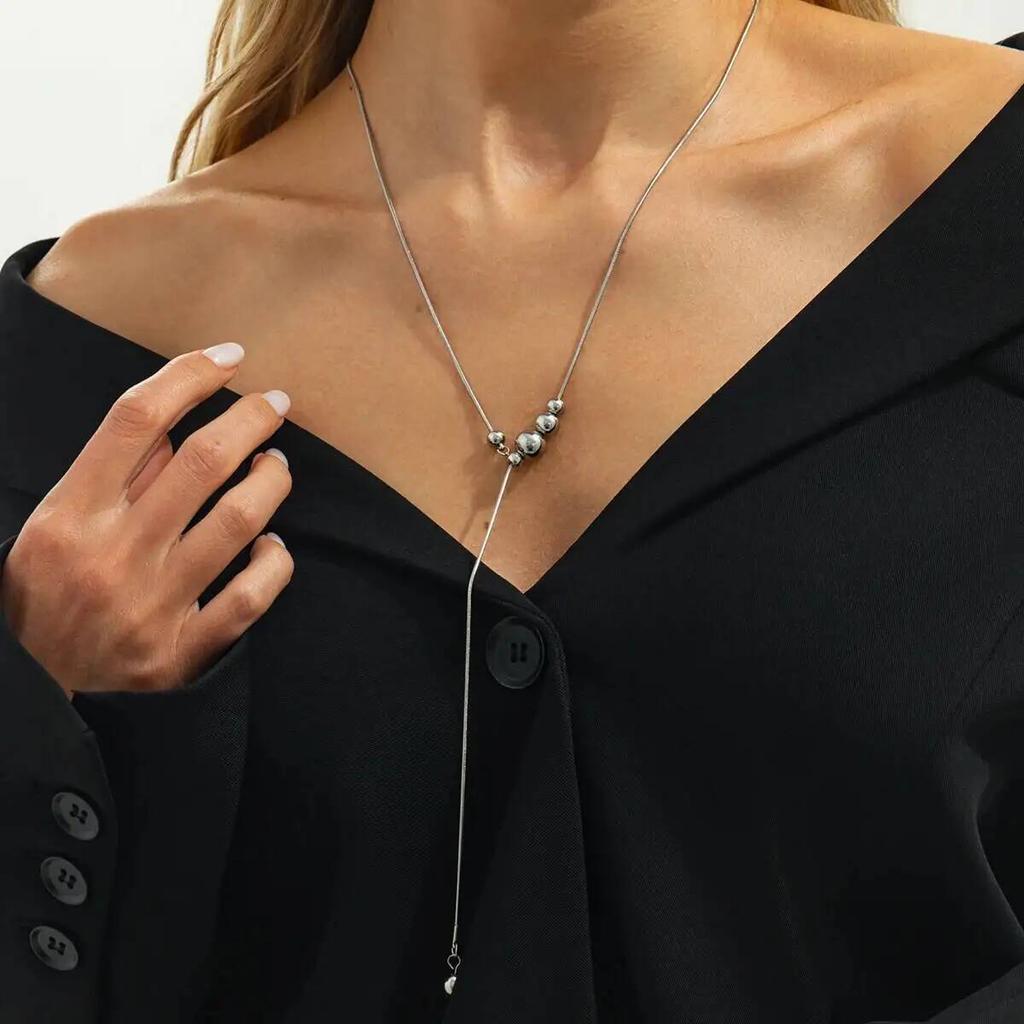 SHIXIN Minimalism Silver Color Tassel Long Chain Pendant Necklace for Women Charm Thin Clavicle Chains Party Jewelry Accessories