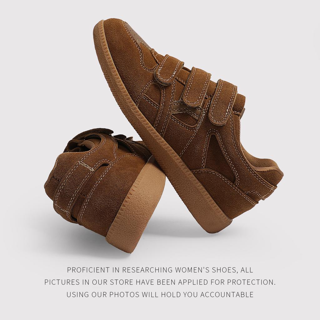 Distribution - Retro Leather German Training Shoes Women'S Spring New Velcro Casual Board Shoes Soft Sole