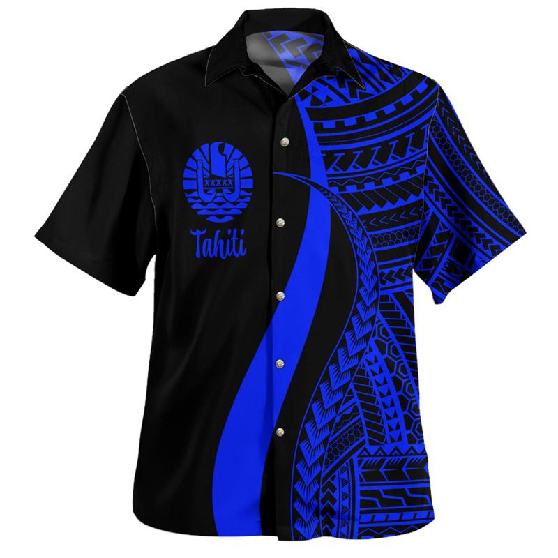Tahiti Hawaiian Shirts Men Colorful Tahitian Polynesian Short Sleeves Lapel Blouse Tops Summer Casual Button Shirt