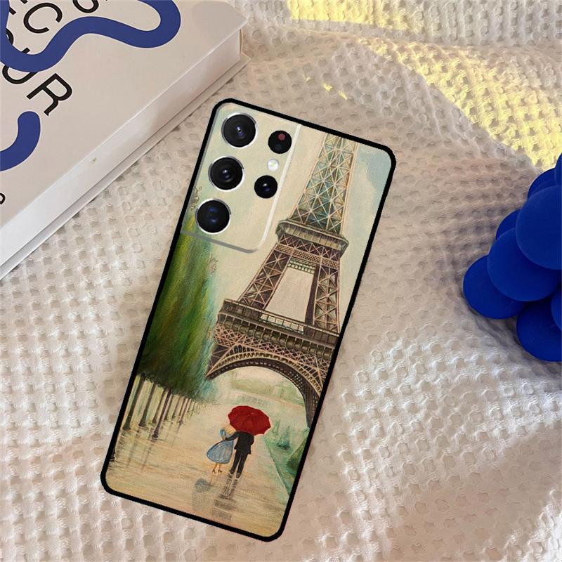 Red Umbrella Eiffel Tower Phone Case For Samsung Galaxy S25 Ultra S9 S10 S20 S22 S21 S23 Plus S24 FE Portector Cover