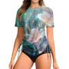 Women's Printingr Short-sleeved Sun Swimsuit Lightweight Adjustable Lace-up Swimsuit