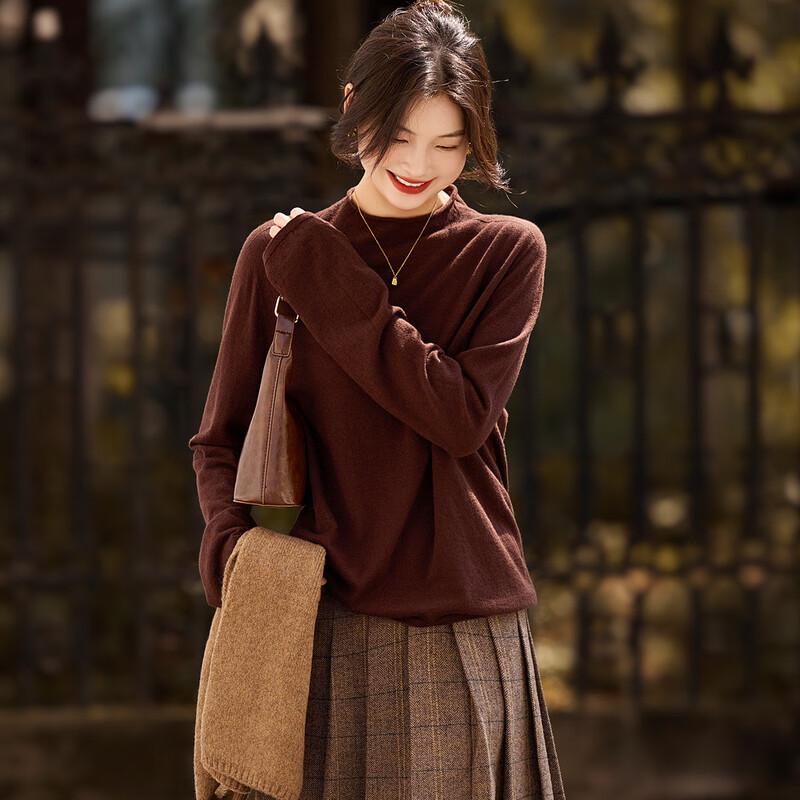 

Srcr Women s Cashmere Blend Semi-High Collar Knit Sweater L