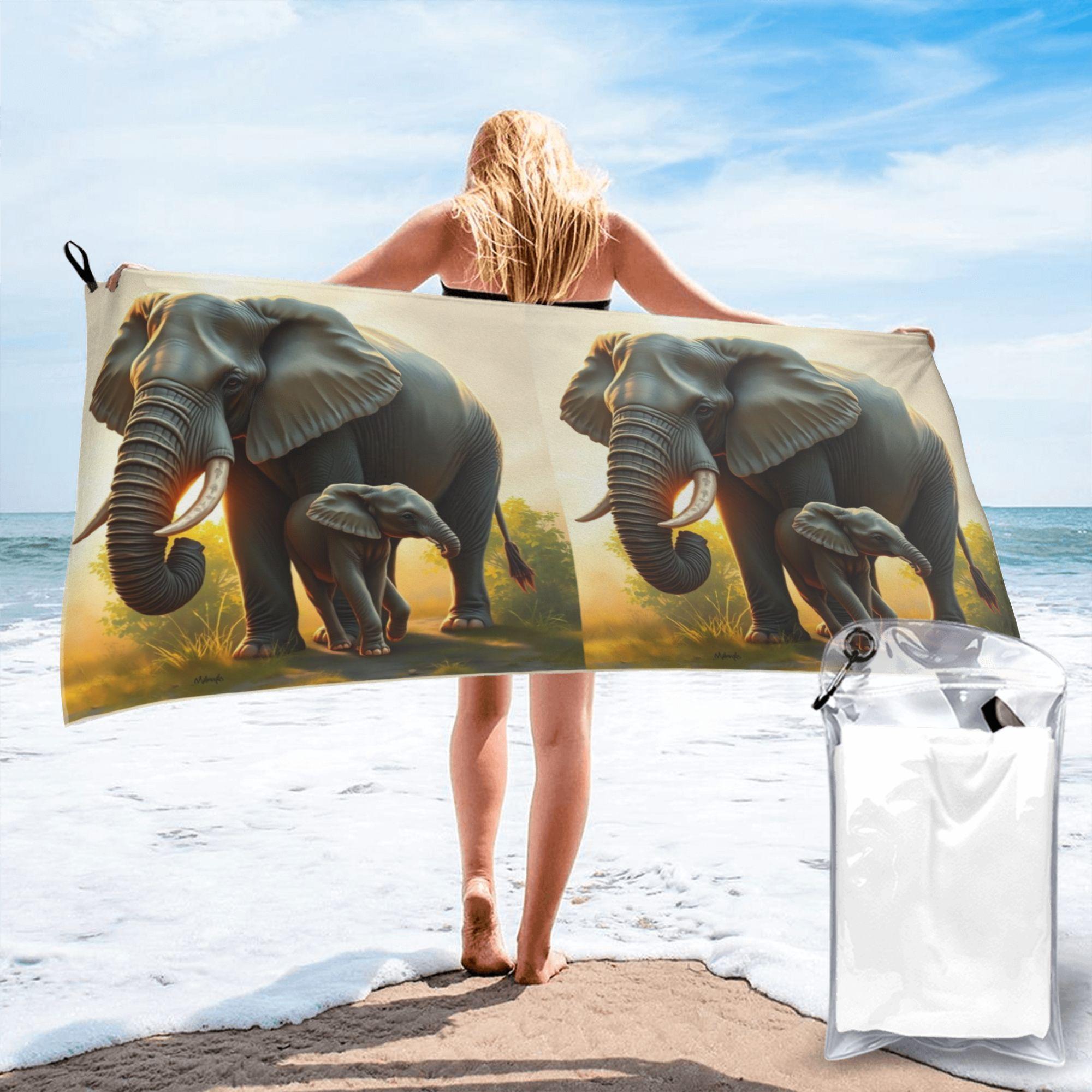 

A Majestic Elephant With Her Baby Elephant Beach Towel Soft Microfiber Quick Dry Absorbent Quick Towels For Bath W30*H60(CM)