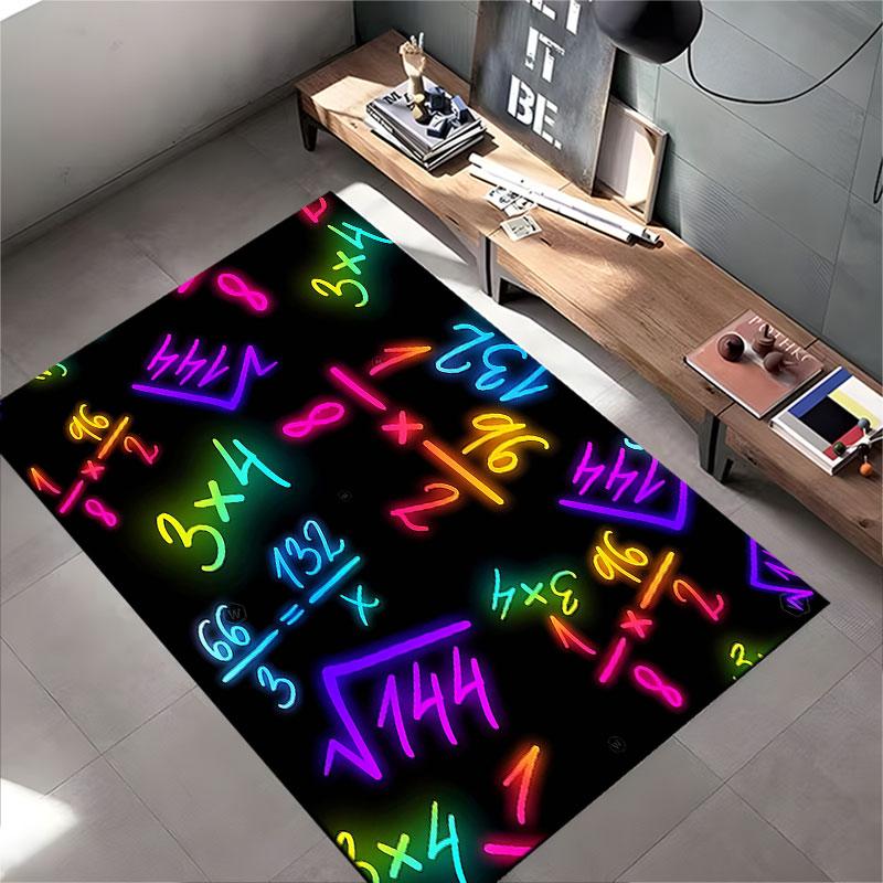 Neon Math Symbols Design Carpet suitable as a non-slip mat for the living room or bedroom sofa