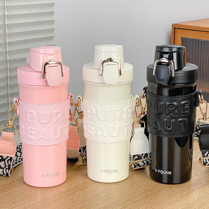 Straw Thermos Drinking Cup Big Cap Girls Stylish Water Cup Students Simple Handy Double Drink Cup Boys Durable Durable Useful