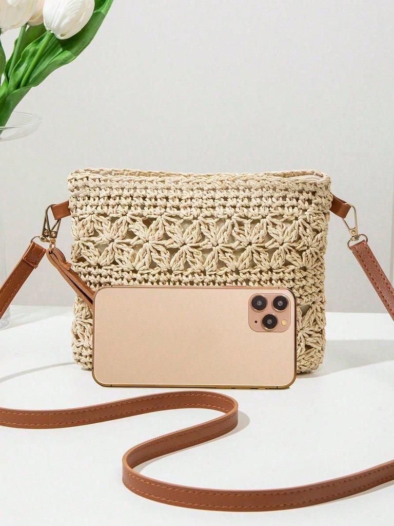 Bohemian Pleciona ze Słomy Torba Crossbody na Plaże z Frędzlami i Skórzanym Paskiem dla Kobiet