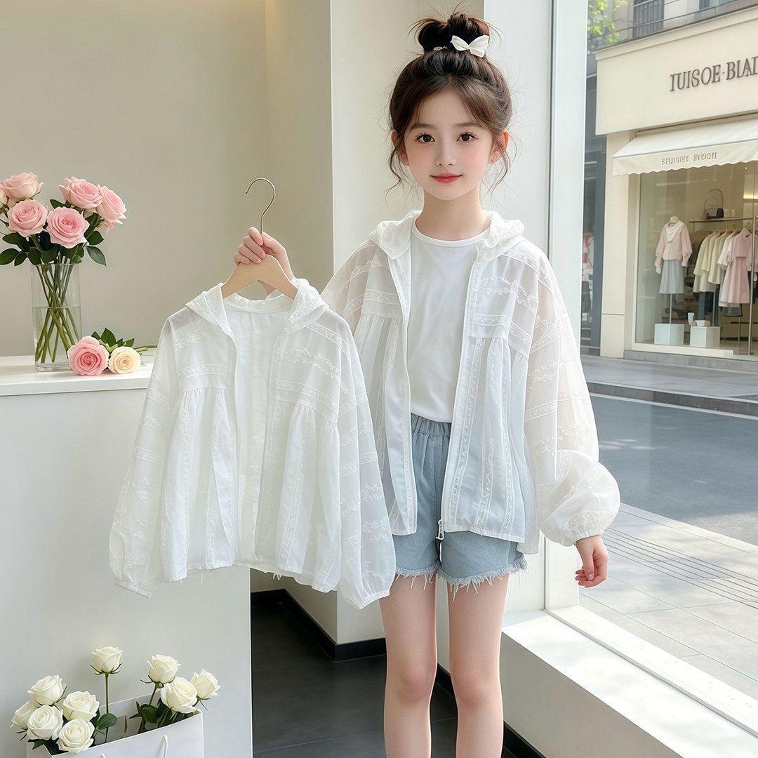 Girls  Lightweight Lace Cardigan - Casual Sun Protection Summer Top 2026 110
