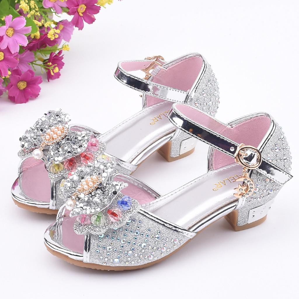 Toddler Kids Girl Pearl Butterfly-Knot Crystal Single Rhineston Princess Sandals