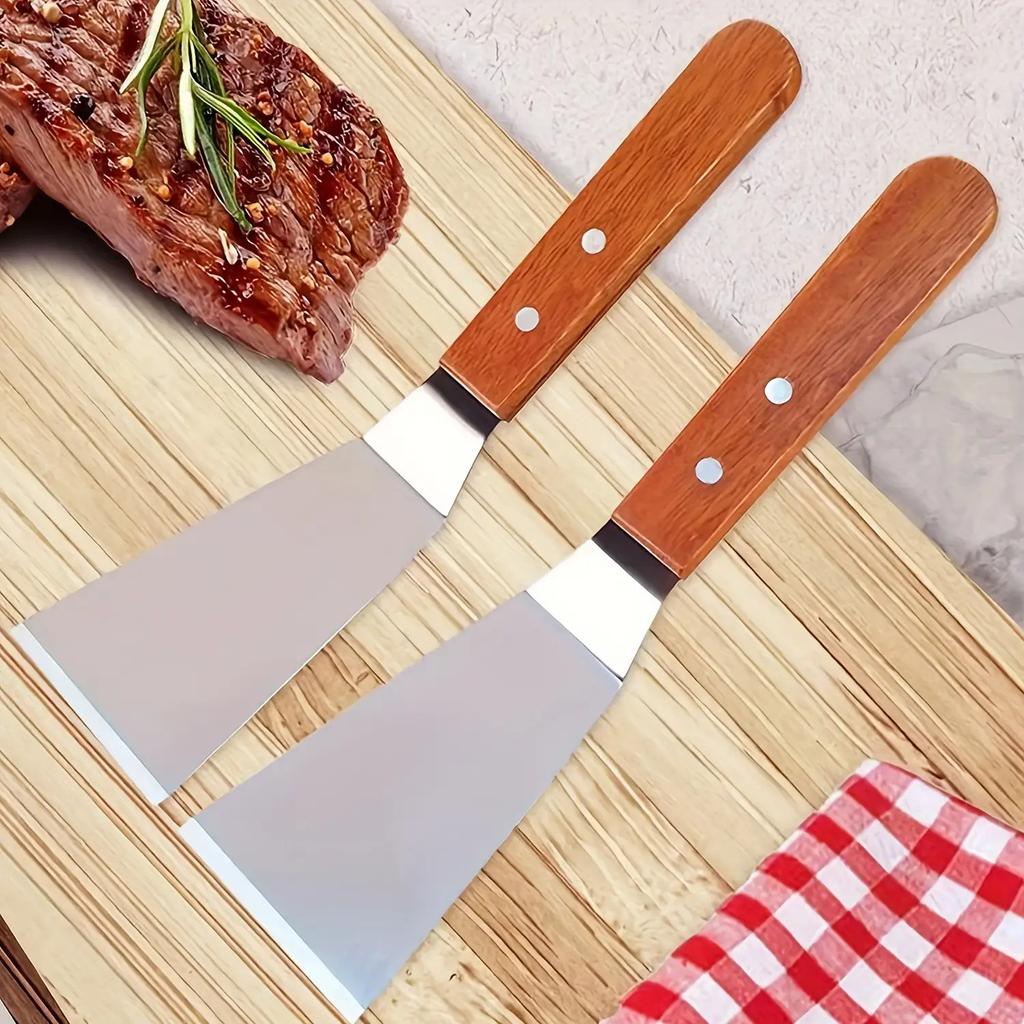 1/2pcs Stainless Steel Spatula with Angled Edge and Hardwood Handle - Large Metal Turner, Suitable for Cast Iron Skillets