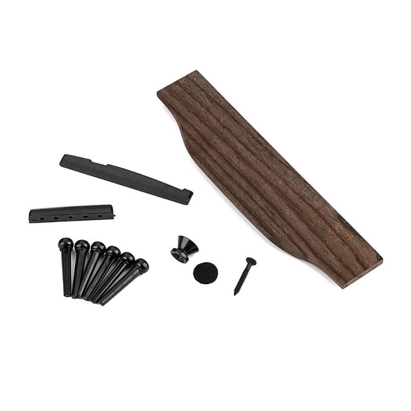Acoustic Guitar Wood Rosewood Bridge Guitar Wood Bridge Guitar Saddles Nut Slotted with 6 Bridge Pins Easy To Install