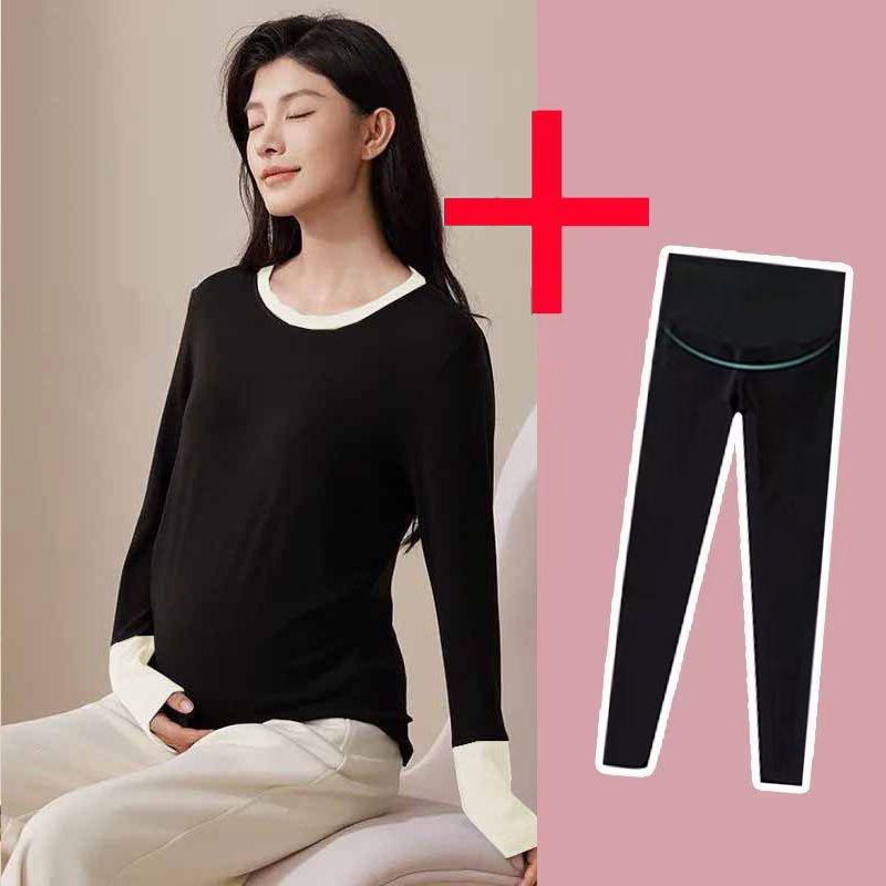 

Trendy Maternity High-Waist Support Set: Cozy Velvet Base Layer Pants & Top for Autumn/Winter M for 85-105 kg