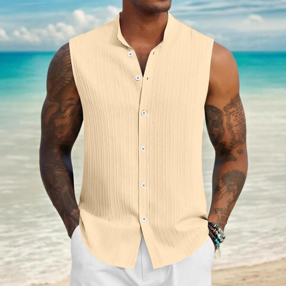 

Мужские рубашки без рукавов Летние пляжные модные повседневные рубашки XXL абрикосовый