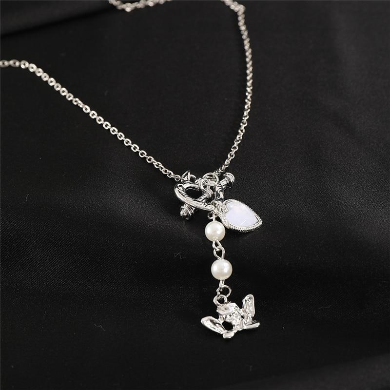 iF ME Gotický vícevrstvý řetízkový náhrdelník ve stříbrné barvě pro ženy Muži Náhrdelníky Punk Geometrické Srdce Lock Náhrdelníky Šperky Dárky