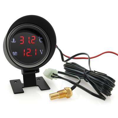 2 In 1 Round LED Digital Water Temp Gauge Voltmeter Temp Voltage Meter For 12V24V Car Truck Boat Temperature Sensor With Alarm