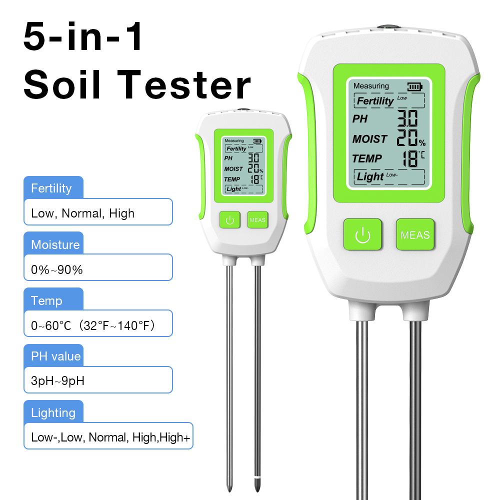 3/5 in 1 Digital Soil Tester Soil pH Moisture Meter Temperature Fertility Sunlight Soli Analyzer for Garden Farmland Potted