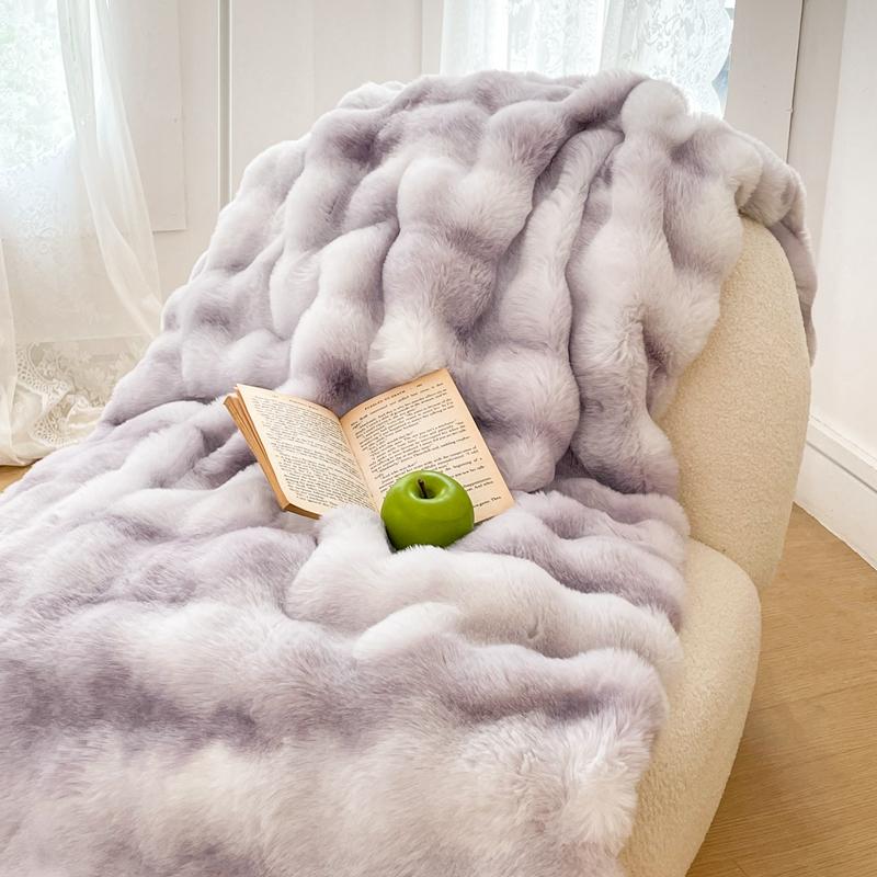 Luxury Double Layer Rabbit Fur Blanket Winter Thick Warm Fluffy Faux Fur Throws Blankets for Sofa Tie-Dye Soft Plush Bed Blanket