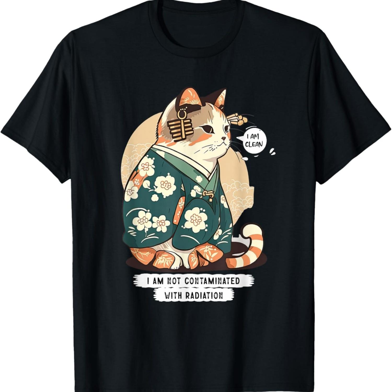 I Am Not Contaminated With Radiation Japanese Cat Meme T-Shirt S чёрный