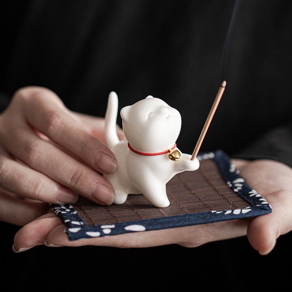 Incense Stick Holder Multifunctional Adorable Cartoon Cat Shape Ceramic Incense Burner Stress Relief Cute Cat Incense Holder