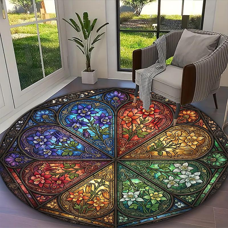 1pc Lunar Starry Owl Printed Chair Rug for Home Office Use, Living Room Kitchen Game Room Round Carpet