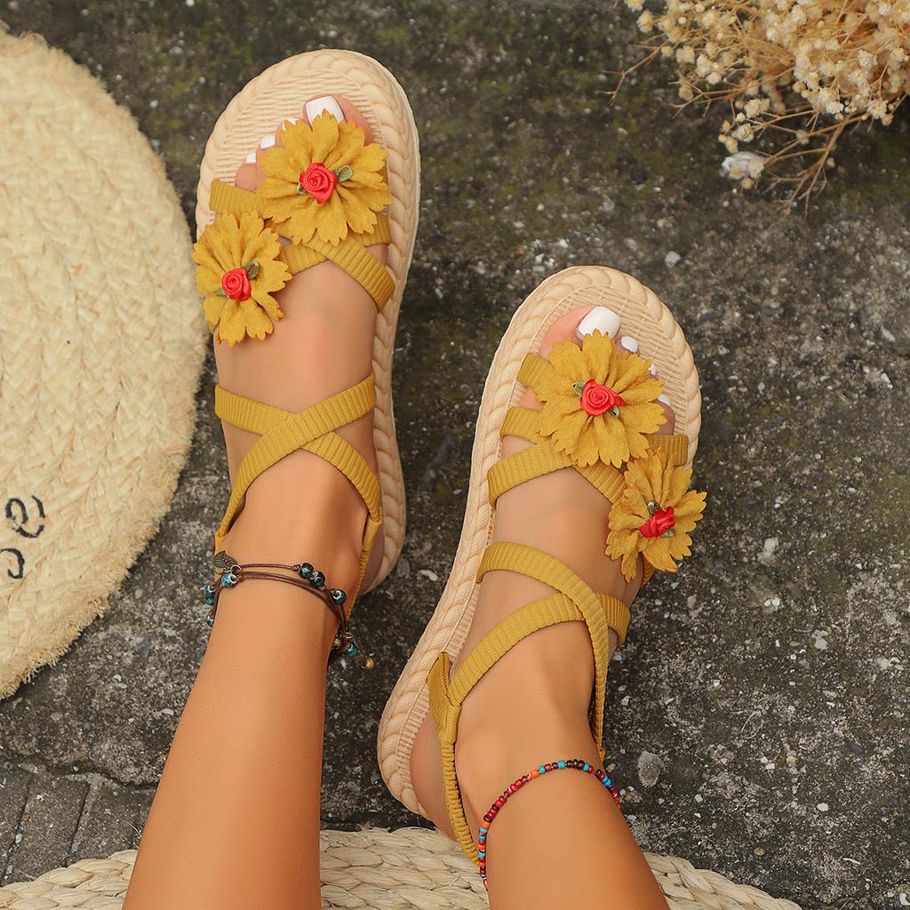 New Fashion Hundred Women's Cross Strap Flower Sandals - Non-Slip Wearable Fairytale Style Indoor and Outdoor Summer Shoes