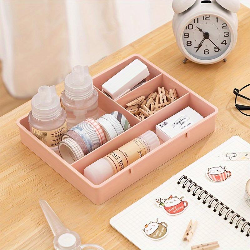 1pc Stackable 4-panel desktop storage box, home drawer storage box, cosmetics storage box, stationery classification storage box