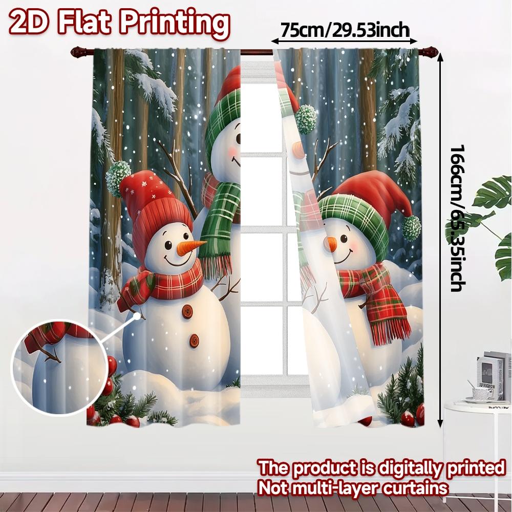 2pcs,Curtains Charming Snowmen Winter Forest (3) Pattern Modern Curtains Durable 100% Polyester Fabric Curtains Decorations