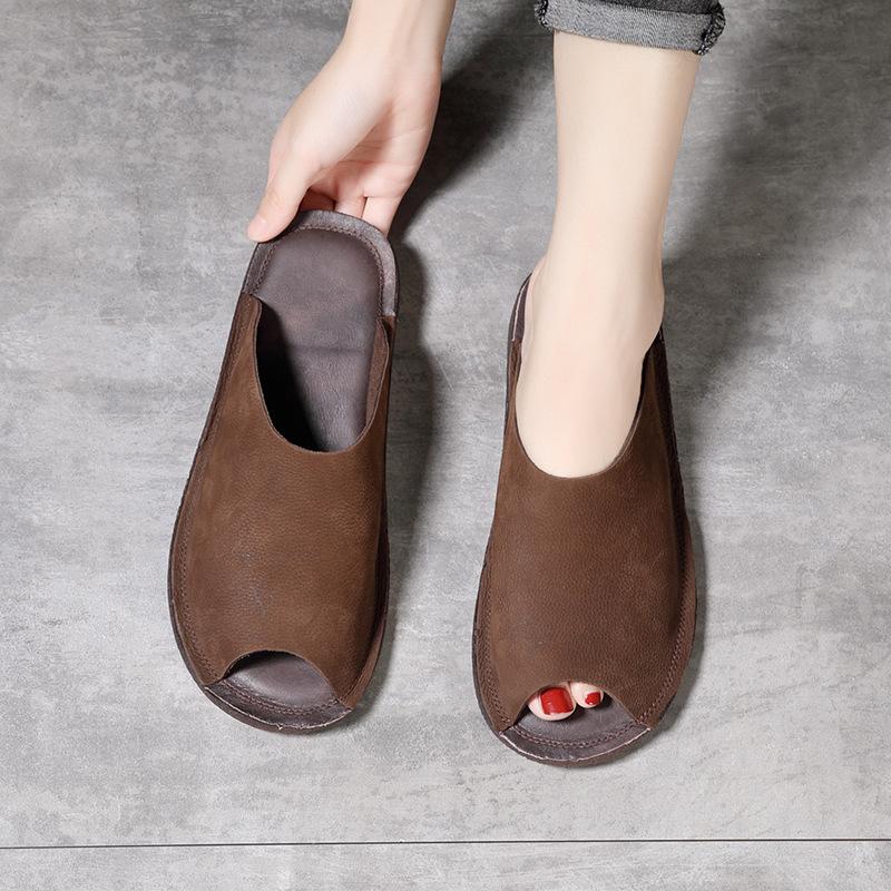 Papuci din piele de vacă de prim strat pentru femei, papuci noi retro cu talpă moale din tendon de vită, papuci cool leneși pentru femei