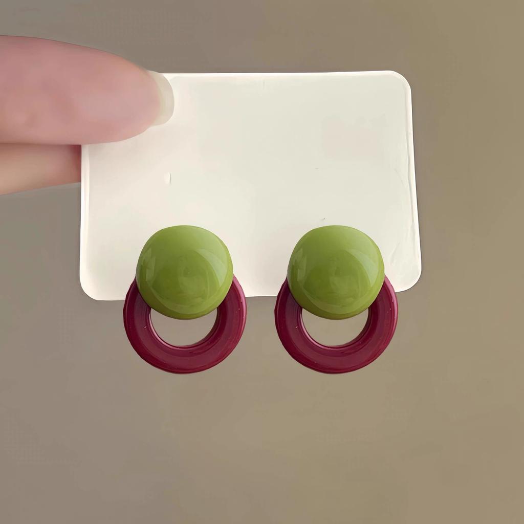 French Style Y2k Candy Color Round Circle Stud Color-blocking for Women Design Resin Geometric Vacation Style Earrings Jewelry